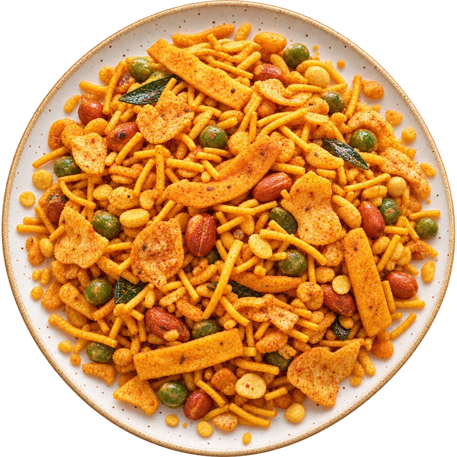Marwari Mixture heaped on a white plate