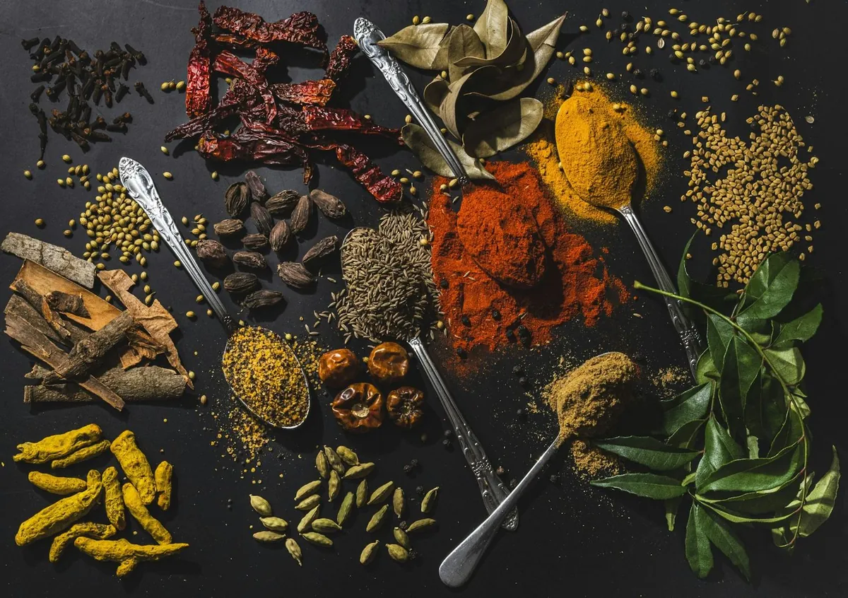 Ground spices laid out on a table